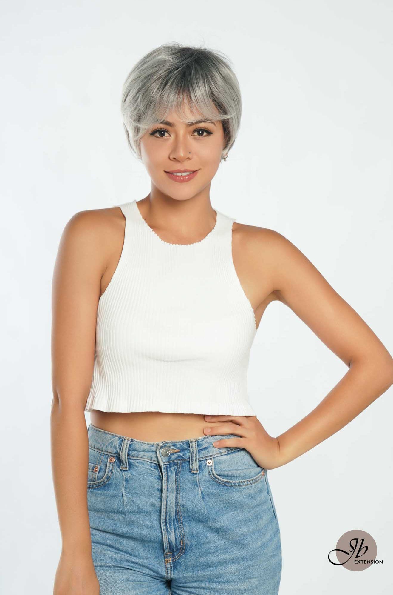 Olivia's Pick-Pixie Cut Silver Half Real Human Hair Half Futura Fiber Fashion Women Wig WINTOUR