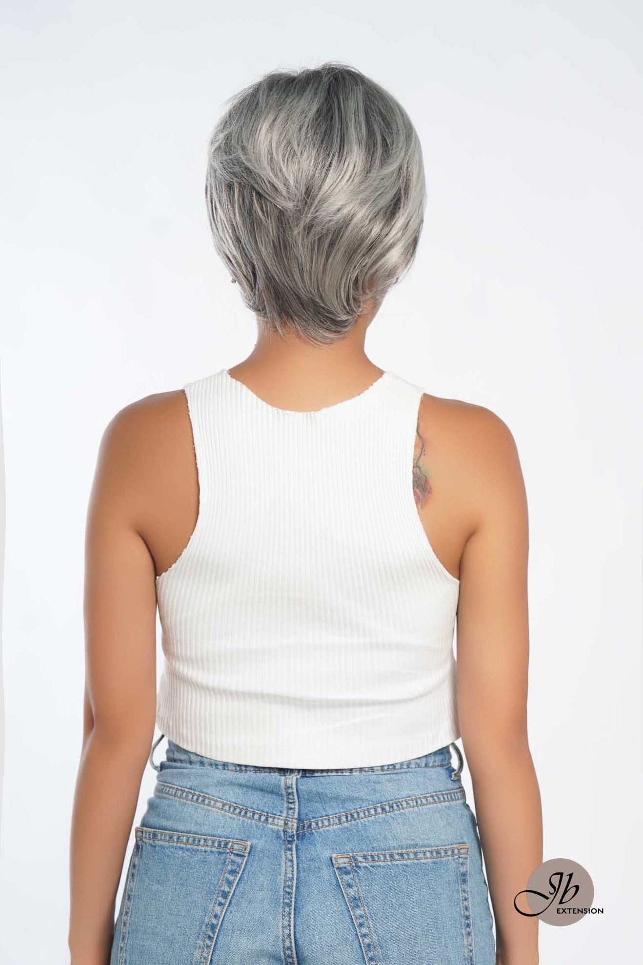 Olivia's Pick-Pixie Cut Silver Half Real Human Hair Half Futura Fiber Fashion Women Wig WINTOUR