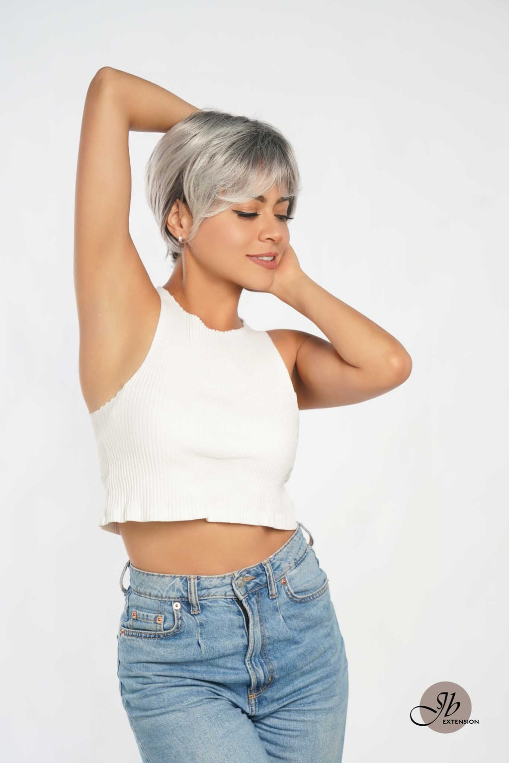 HOT OF SEASON -Pixie Cut Silver Half Real Human Hair Half Futura Fiber Fashion Women Wig WINTOUR