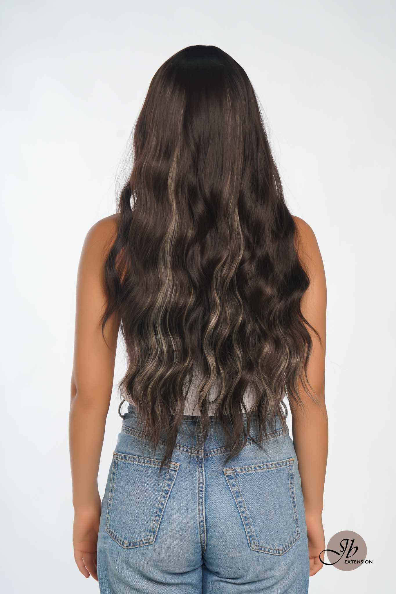 JBEXTENSION 26 Inches Body Wave Natural Black With Blonde Highlight Hair With Full Bangs Wig KHLOE
