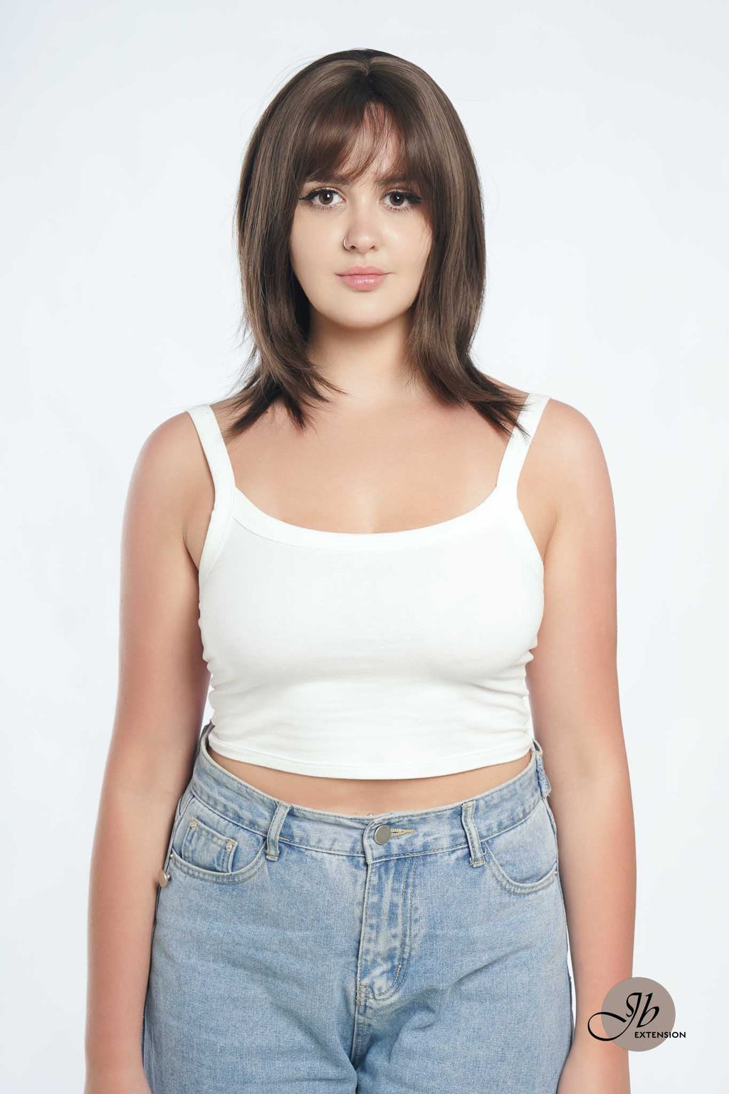 JBEXTENSION 15 Inches Cold Brown Wig With Bangs MIRA