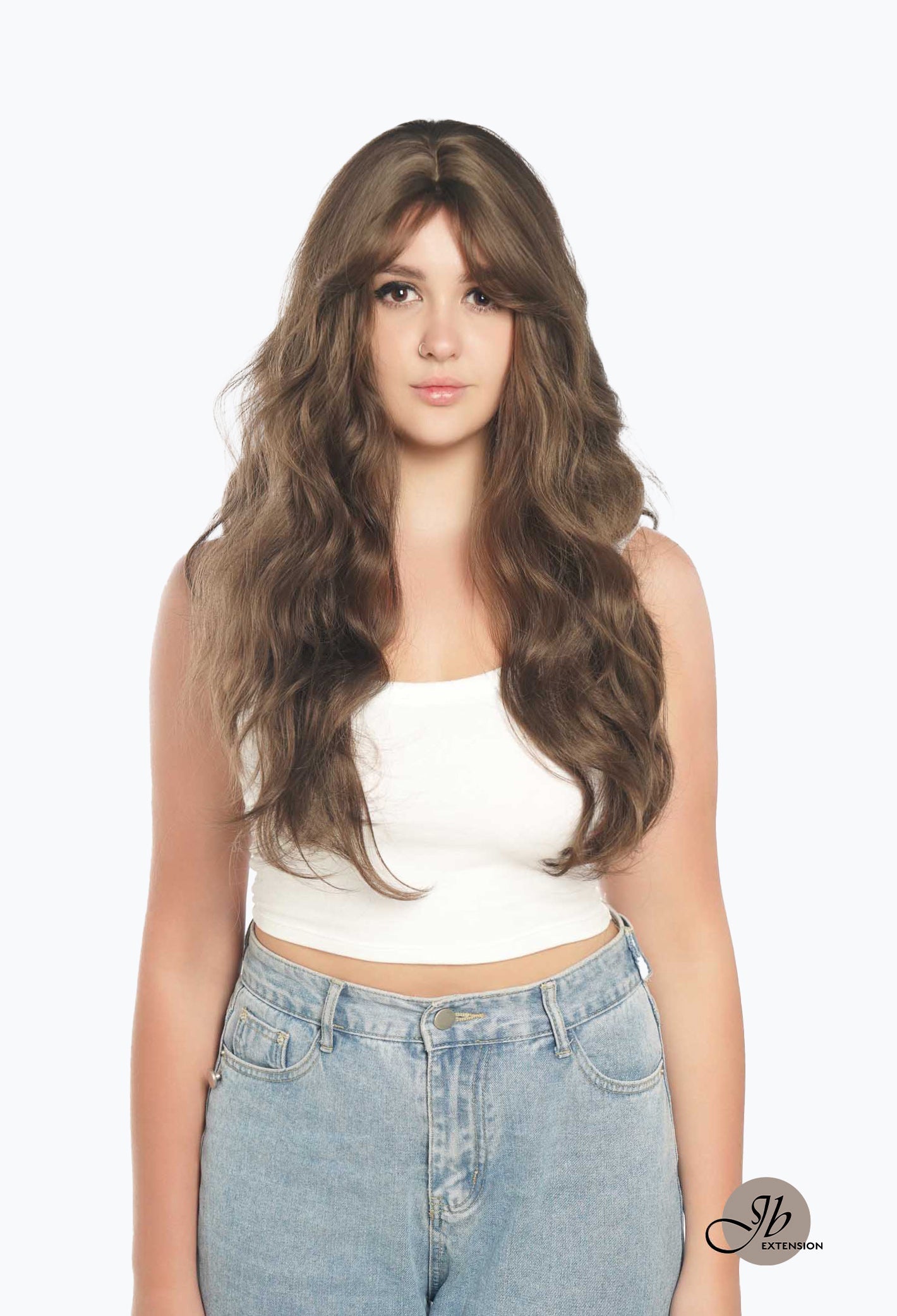 JBEXTENSION 24 Inches Cold Brown Body Wave Wig With Cute Bangs NINI