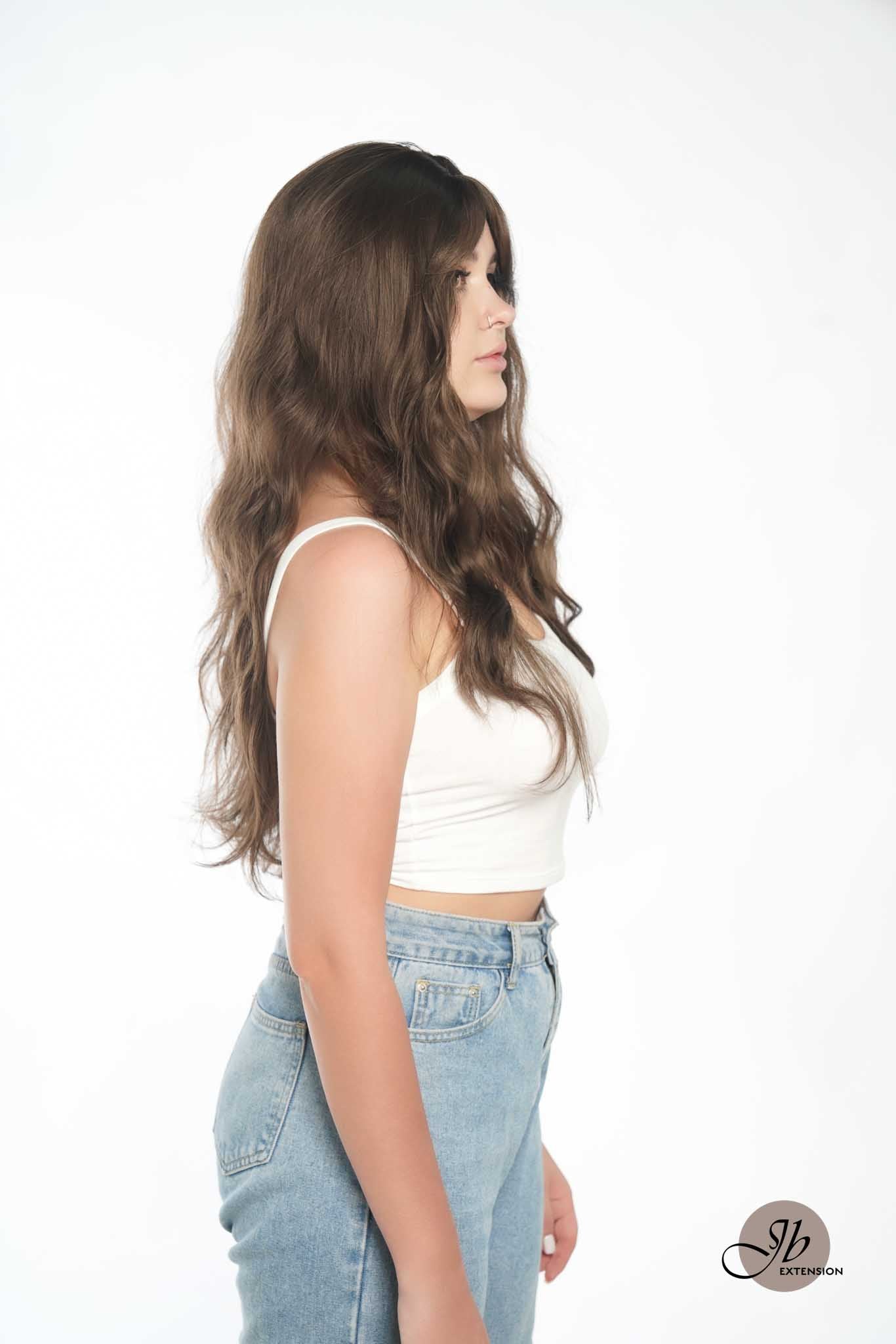 JBEXTENSION 24 Inches Cold Brown Body Wave Wig With Cute Bangs NINI