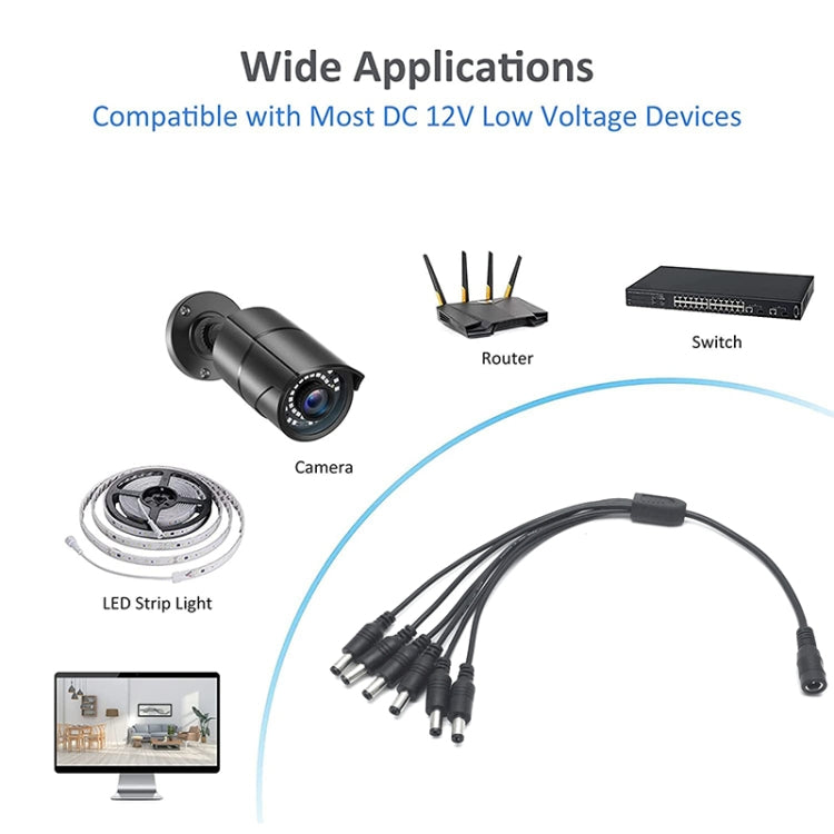 0.37m 6 in 1 DC Female to DC Male Power Connection Extension Cable