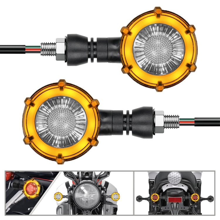 1 Pair Motorcycles Universal Rotating LED Dual-color Flow Turn Signal Light(Amber Yellow Light + White Light)