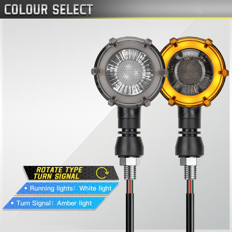 1 Pair Motorcycles Universal Rotating LED Dual-color Flow Turn Signal Light(Amber Yellow Light + White Light)