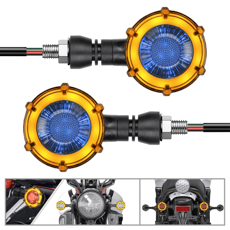 1 Pair Motorcycles Universal Rotating LED Dual-color Flow Turn Signal Light(Amber Yellow Light + Blue Light)
