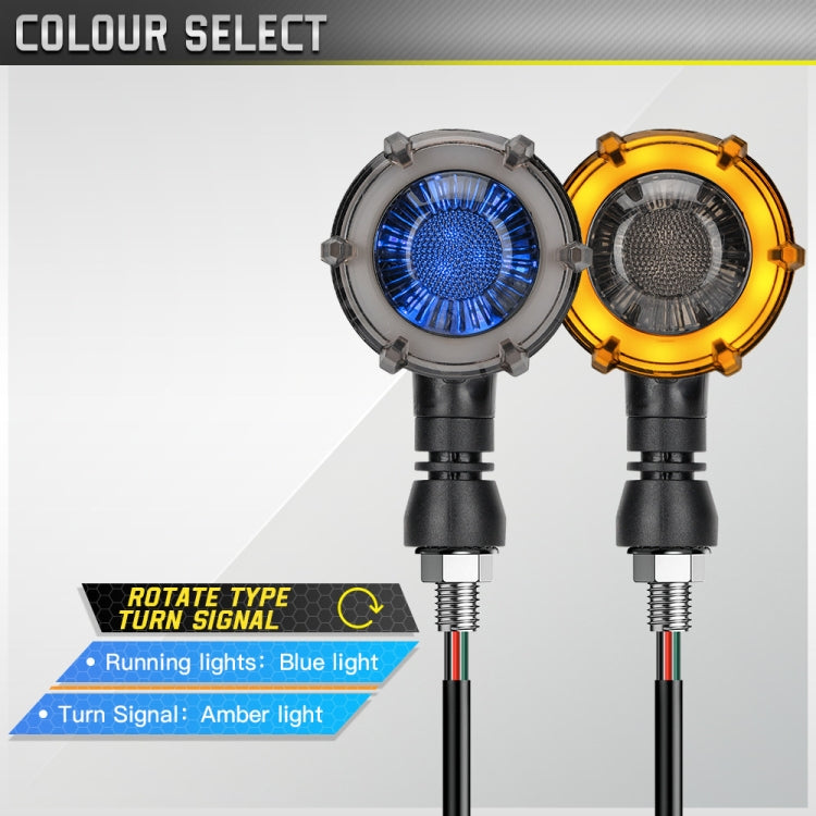 1 Pair Motorcycles Universal Rotating LED Dual-color Flow Turn Signal Light(Amber Yellow Light + Blue Light)