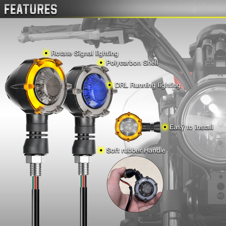 1 Pair Motorcycles Universal Rotating LED Dual-color Flow Turn Signal Light(Amber Yellow Light + Blue Light)