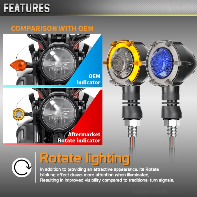 1 Pair Motorcycles Universal Rotating LED Dual-color Flow Turn Signal Light(Amber Yellow Light + White Light)