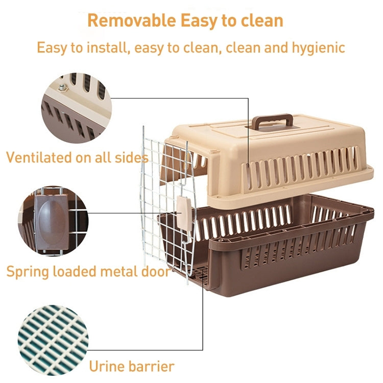 Pet Aviation Box Portable Travel Cat Cage Small Dog Air Transport Box 48x32x30cm(Coffee)