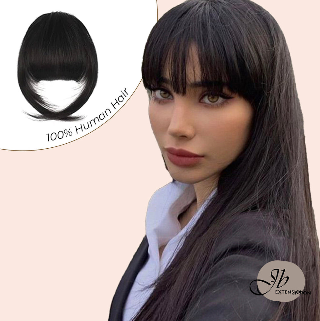 JBEXTENSION Clip in Bangs,  100% Human Hair Bangs Extensions French Bangs with Temples Clip on Fringe Bangs Real Hair for Women Natural Color Washable/Dyeable