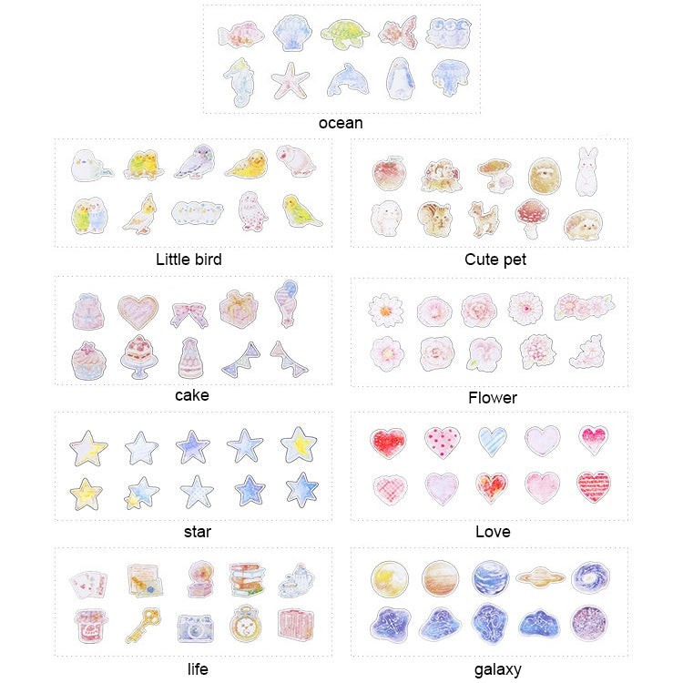 10 Packs Creative Waterproof PVC Sticker DIY Album Diary Watercolor Decorative Sticker, Random Delivery