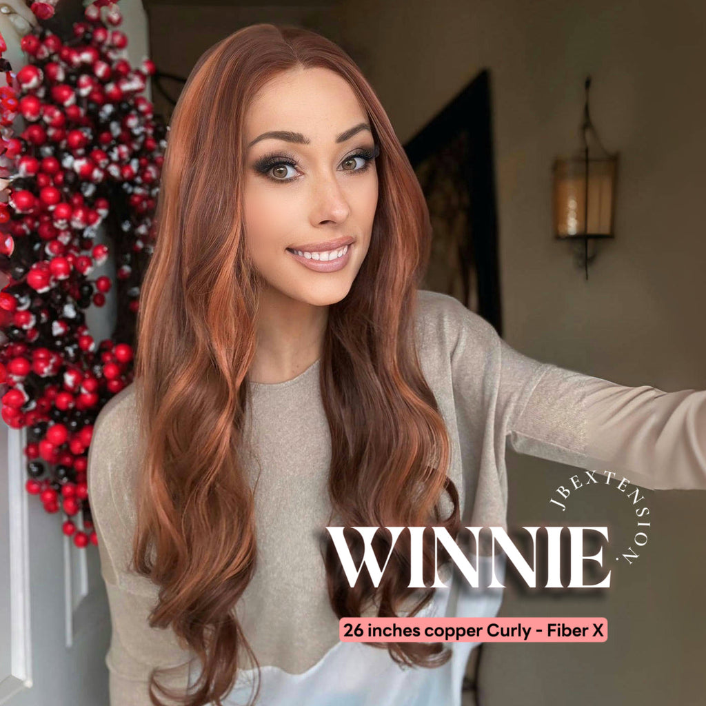 Nichole's Selection -  26 Inches Copper Curly Fiber X, Tangle Less Pre-Cut Free Part Frontlae Glueless Wig WINNIE【FIBER X】