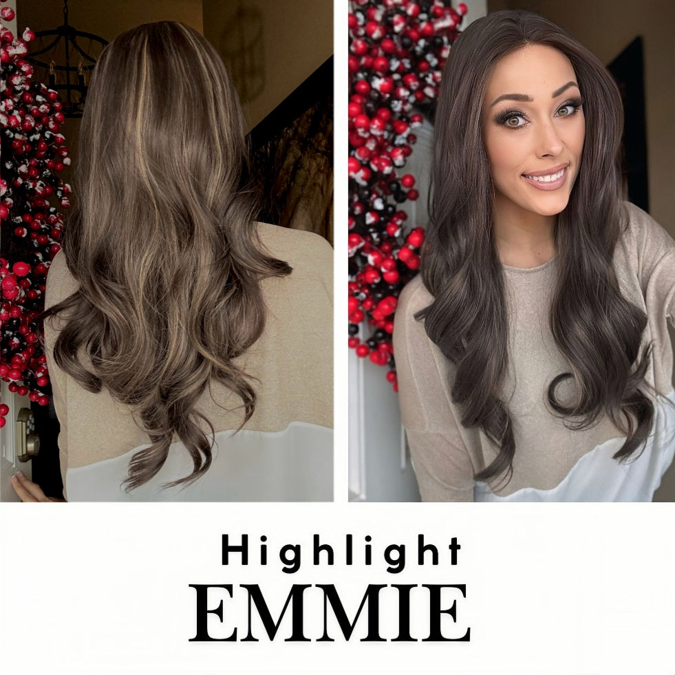 Nichole's Selection - 26 Inches Curly Women Brown With Highlight Wig Pre-Cut Frontlace Glueless Wig EMMIE HIGHLIGHT