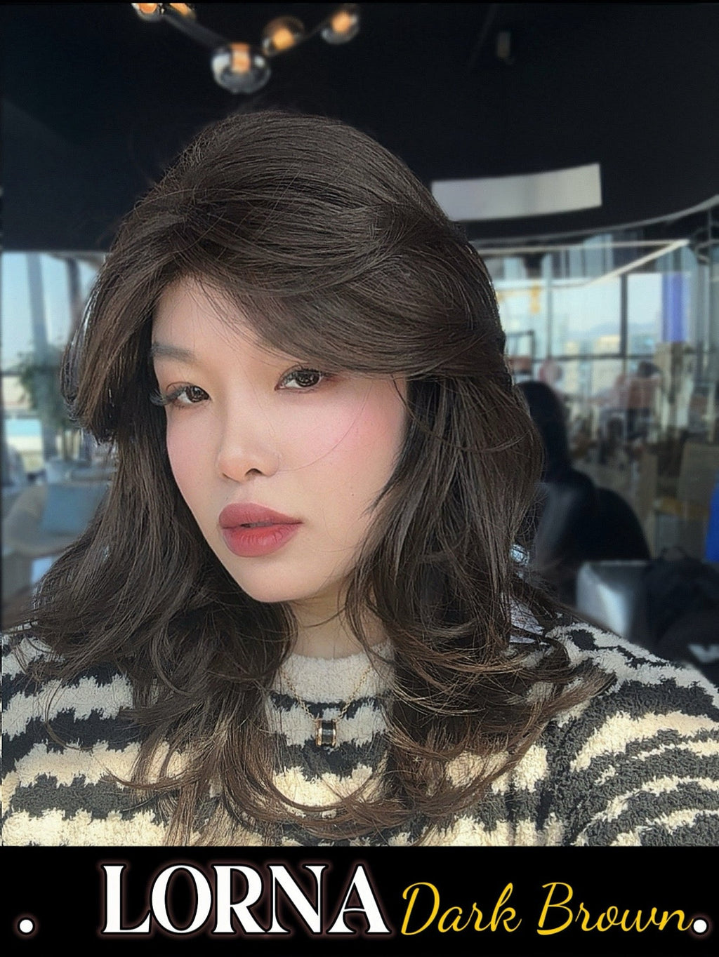 HOT OF SEASON -18 Inches Dark Brown Curly Women Fashion Full Machine Wig With Bangs LORNA DARK BROWN【PLUS PERMATEASE】【BENDY EAR TABS】