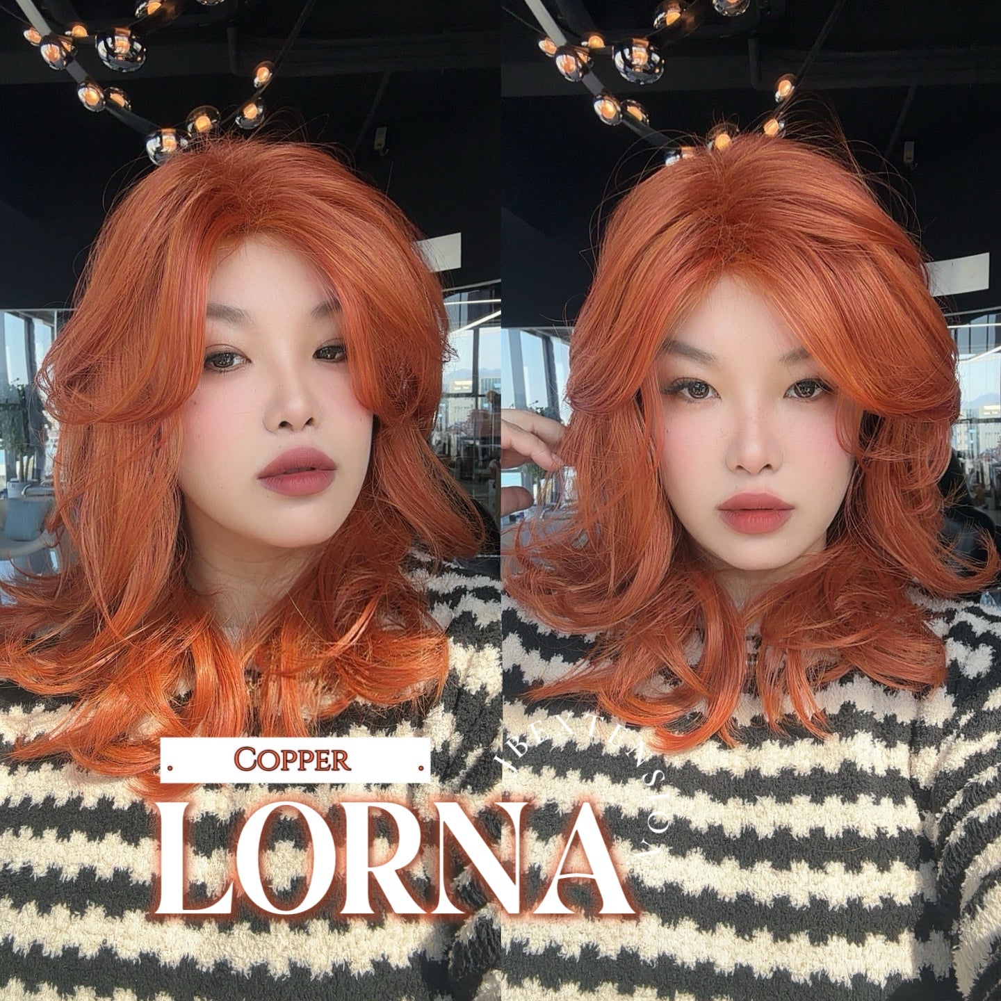 JBEXTENSION 18 Inches Vibrant Copper Curly Women Fashion Full Machine Wig With Bangs LORNA VIBRANT COPPER【PLUS PERMATEASE】【BENDY EAR TABS】