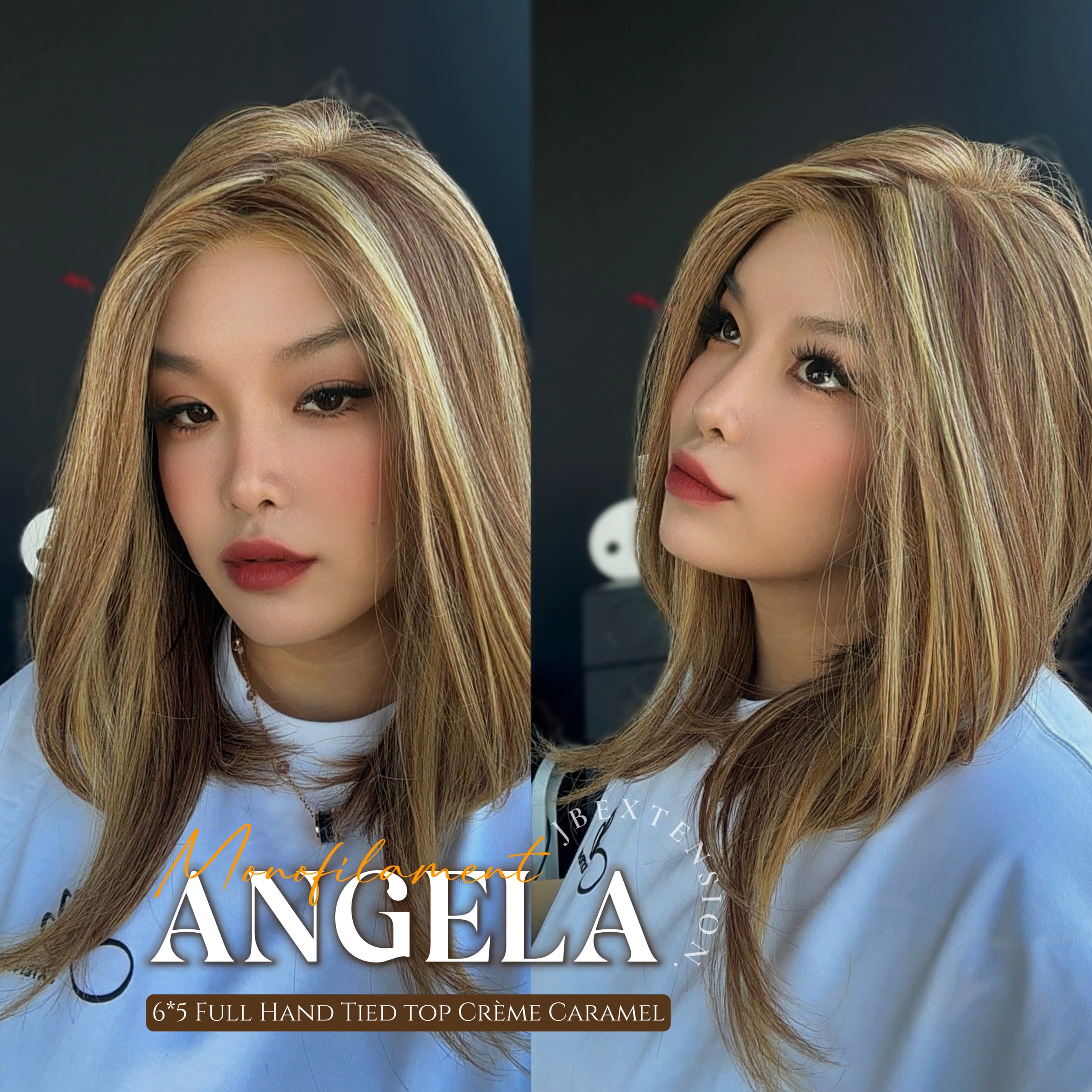 HOT OF SEASON -JBEXTENSION ANGELA MONO Monofilament Handmade Wig 6X5 Full Monofilament Hand Tied Top Wig 16 Inches Crème Caramel Mono Lace Wig With Anti-slip Silicone Strips Glueless Wig ANGELA MONO【BENDY EAR TABS】