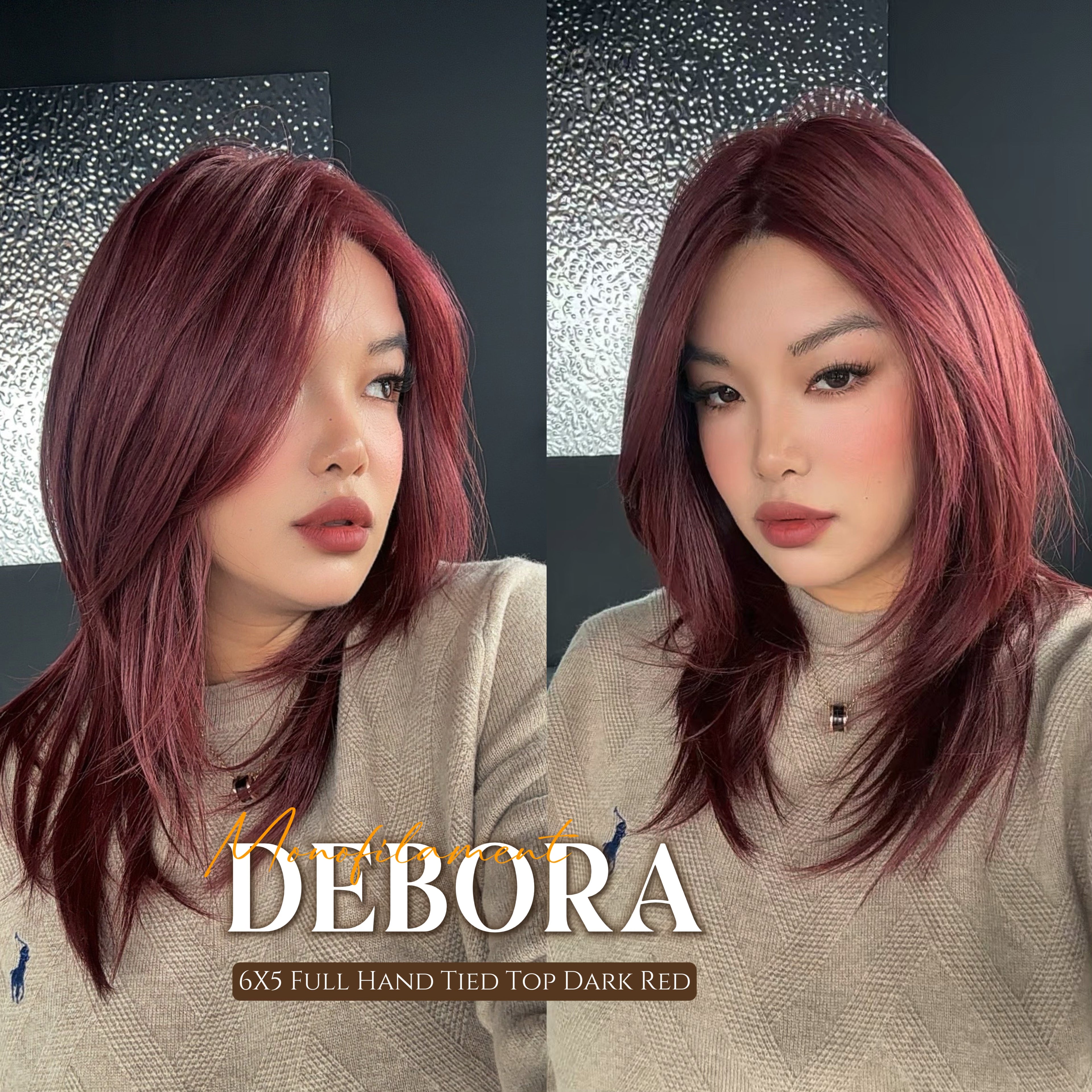 [PRE-ORDER] JBEXTENSION DEBORA MONO Monofilament Handmade Wig 6X5 Full Monofilament Hand Tied Top Wig 20 Inches Dark Red Mono Lace Wig With Anti-slip Silicone Strips Glueless Wig DEBORA MONO【BENDY EAR TABS】