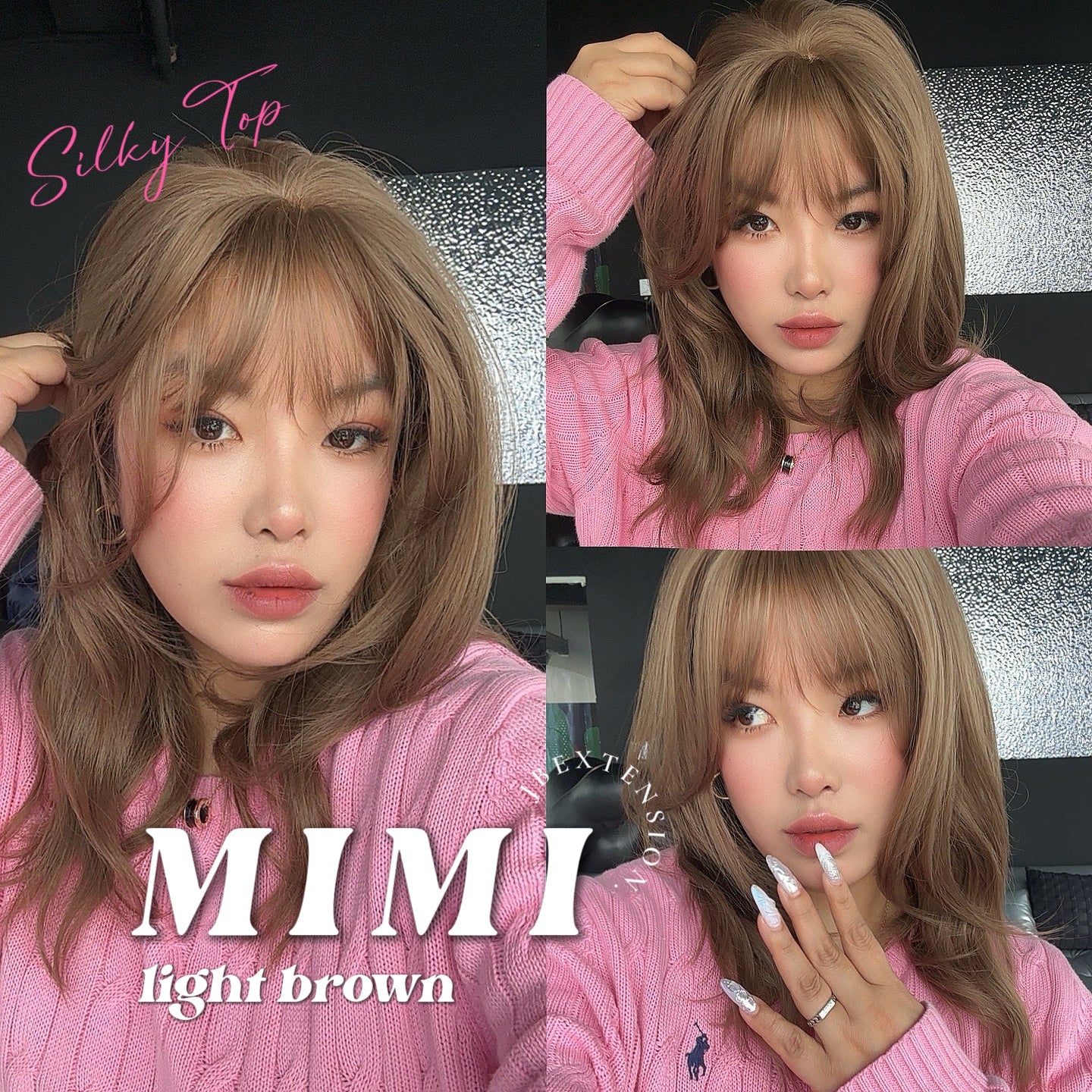 JBEXTENSION 16 Inches Scalpiana 3.5X4 Hard Silky Top Natural Scalp Effect Light Brown Body Wave Wig With Bangs Wig MIMI SILK TOP LIGHT BROWN