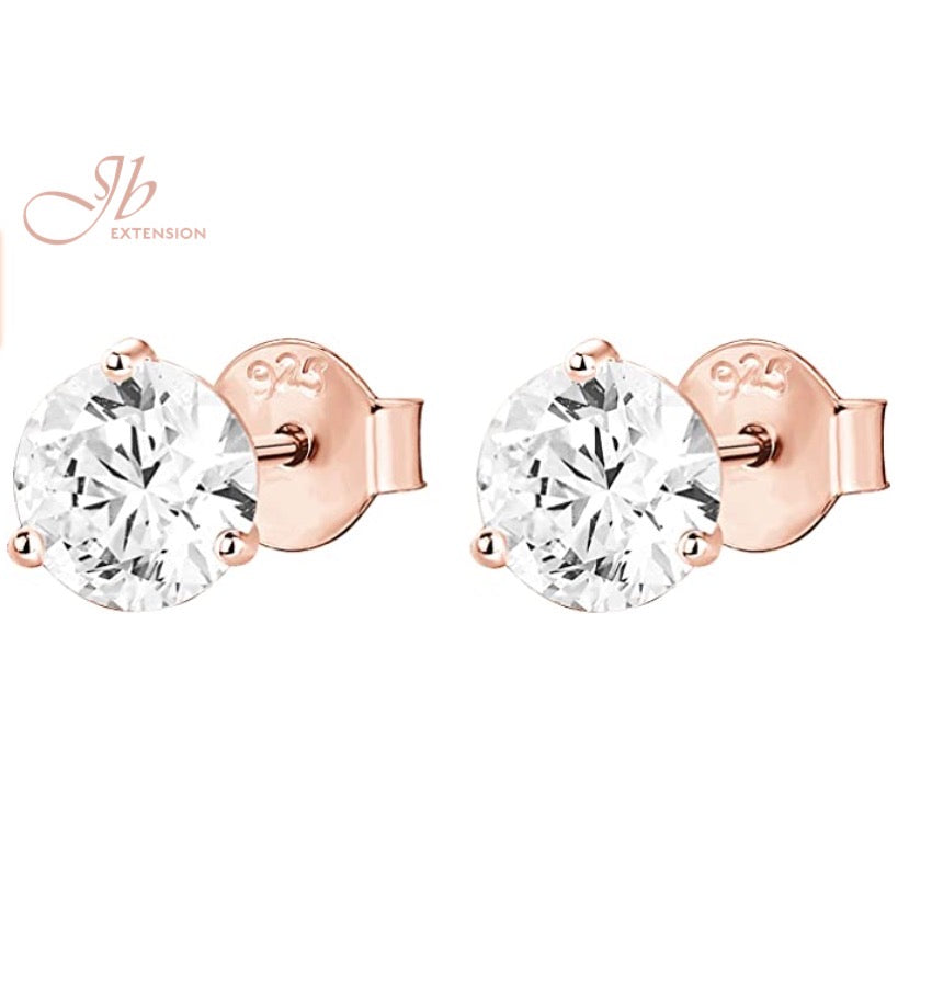 JBSELECTION 14K Gold Plated Sterling Silver Cubic Zirconia Stud Earrings for Women