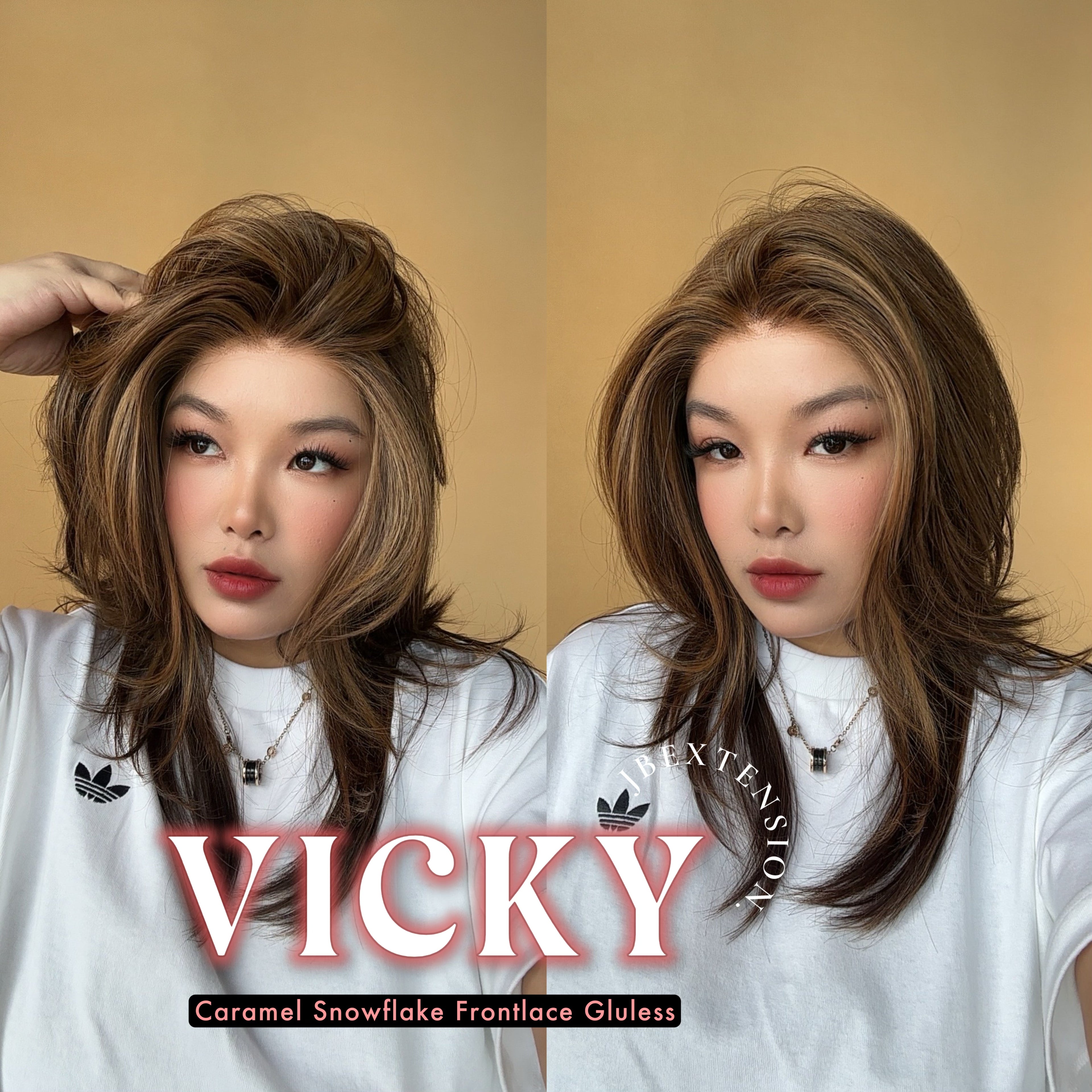 JBEXTENSION 20 Inches Caramel Pre-Cut Snowflake Lace Frontlace Glueless Wig VICKY【PERMATEASE】【BENDY EAR TABS】- S/M