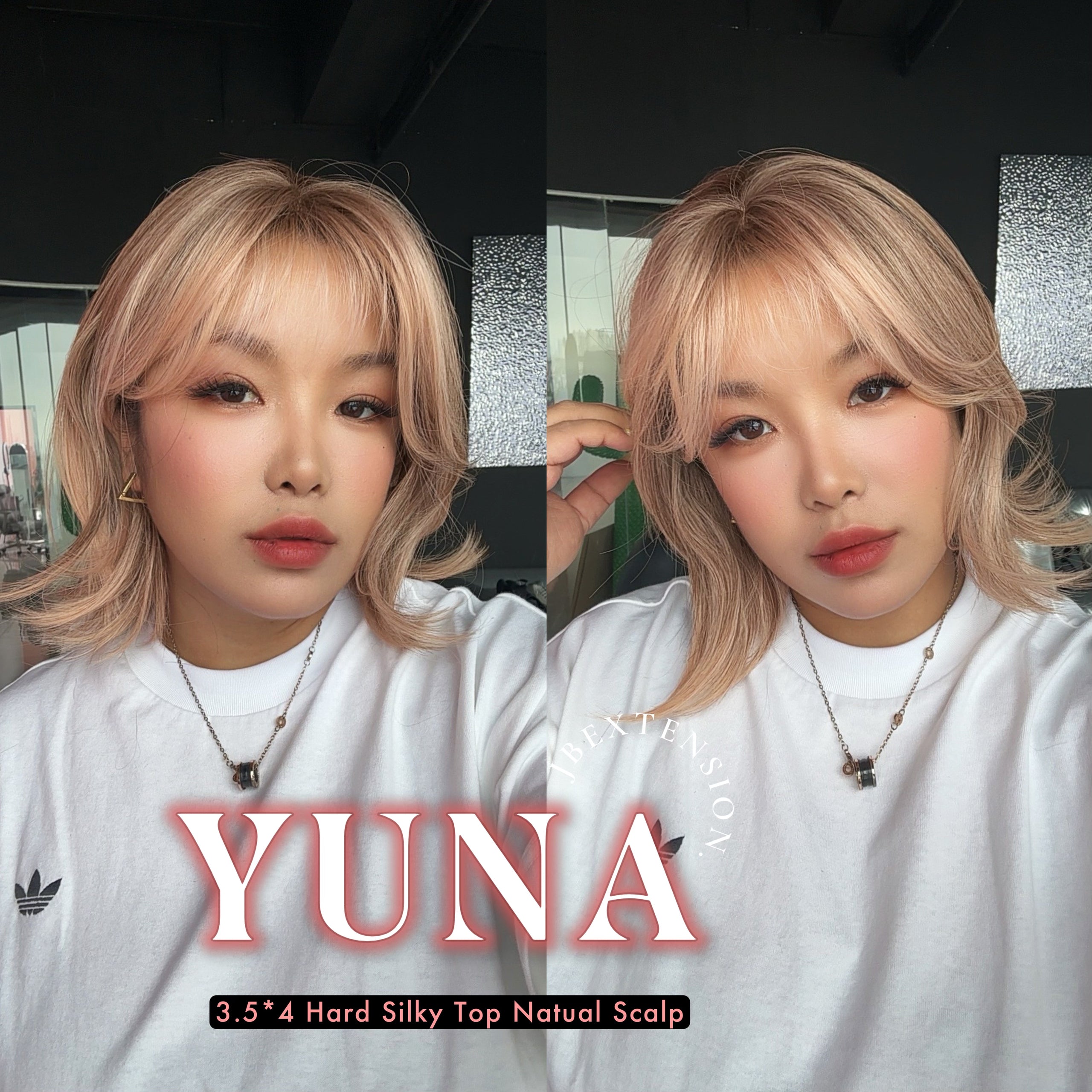 JBEXTENSION 12 Inches Scalpiana Apricot 3.5X4 Hard Silky Top Natural Scalp Effect Women Wig With Bangs YUNA APRICOT