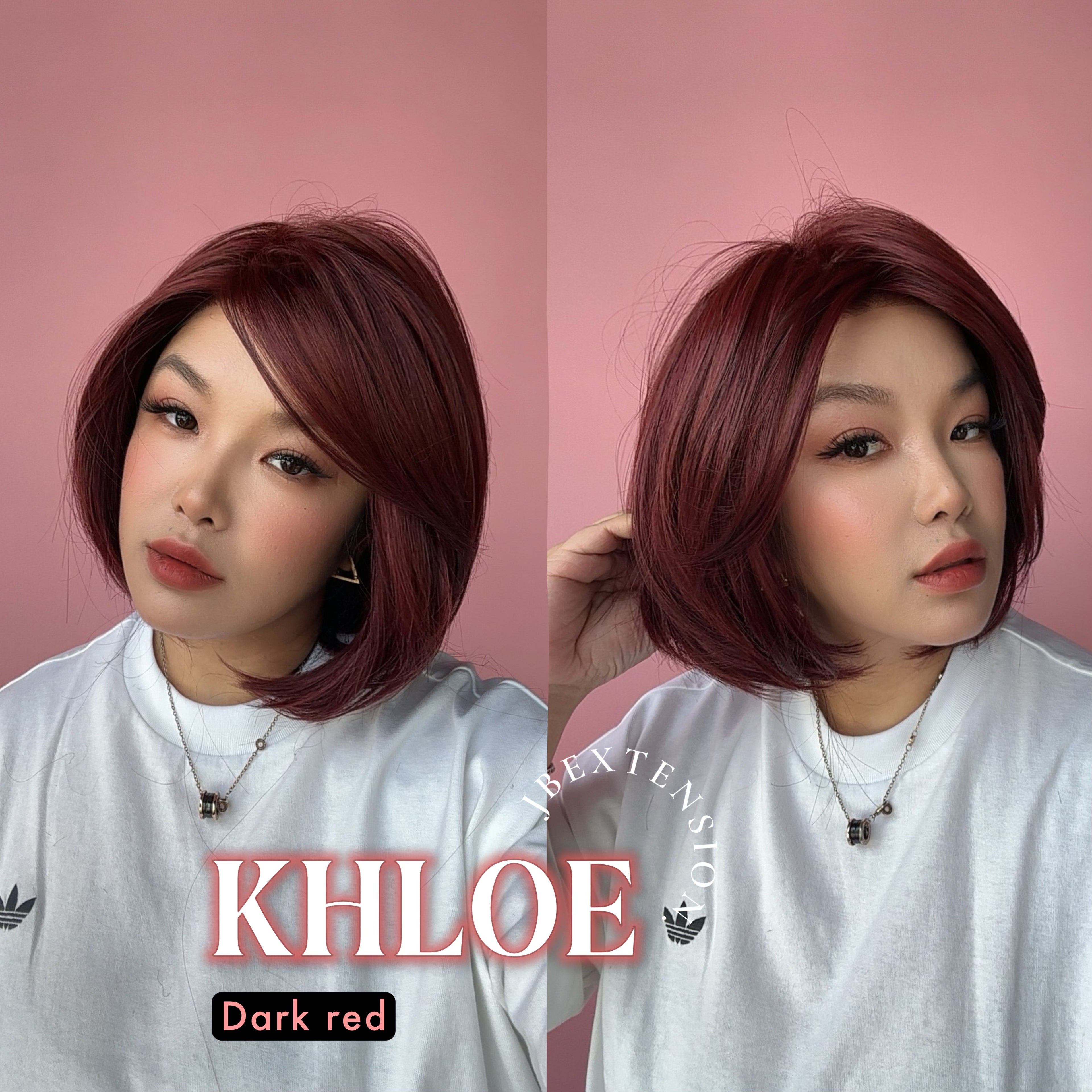 JBEXTENSION 12 Inches Bob Cut Dark Red Pre-Cut Snowflake Lace Frontlace Glueless Wig KHLOE DARK RED【PERMATEASE】【BENDY EAR TABS】- M/L