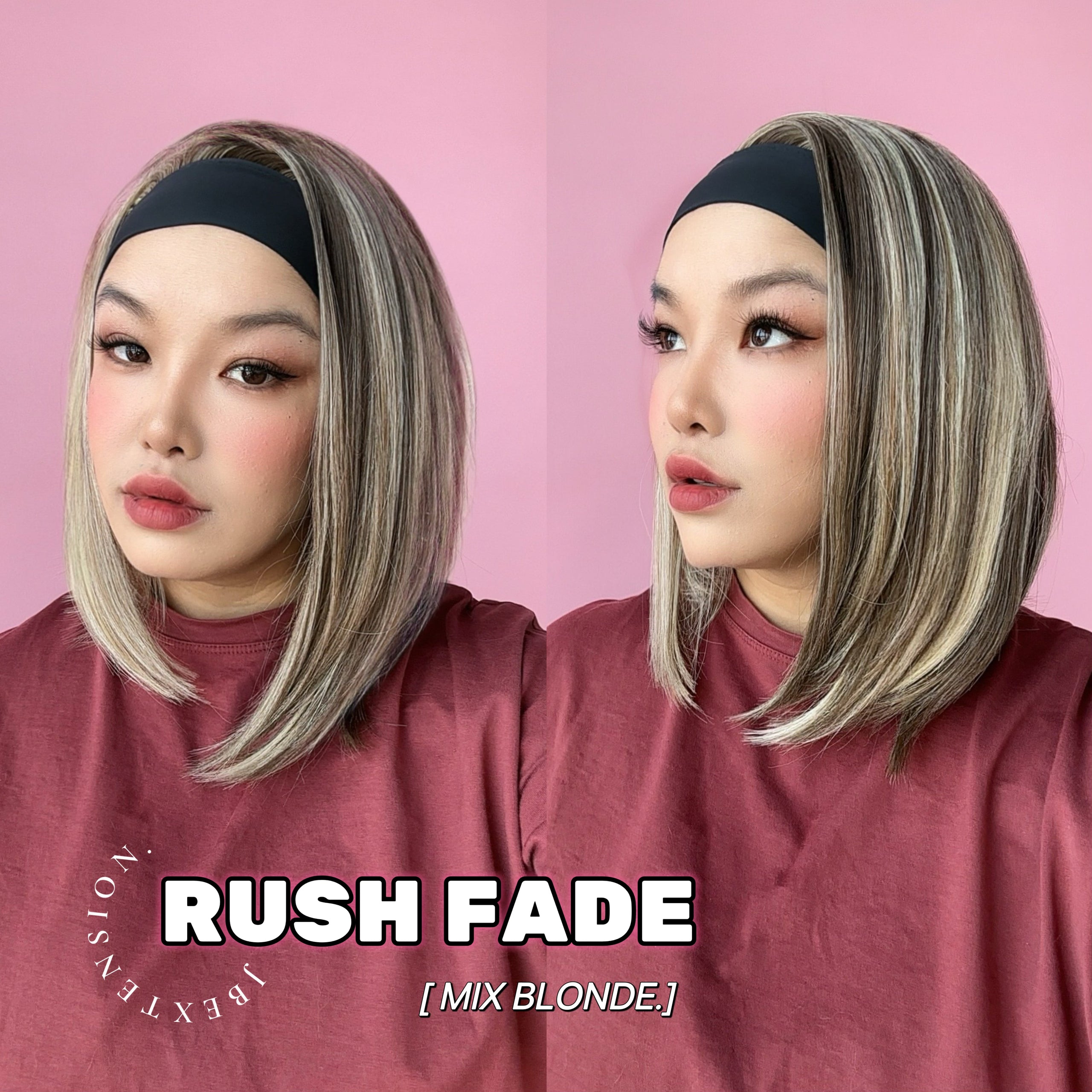 JBEXTENSION 12 Inches Short Hair Mix Blonde Headband Wig RUSH FADE BOB - MIX BLONDE