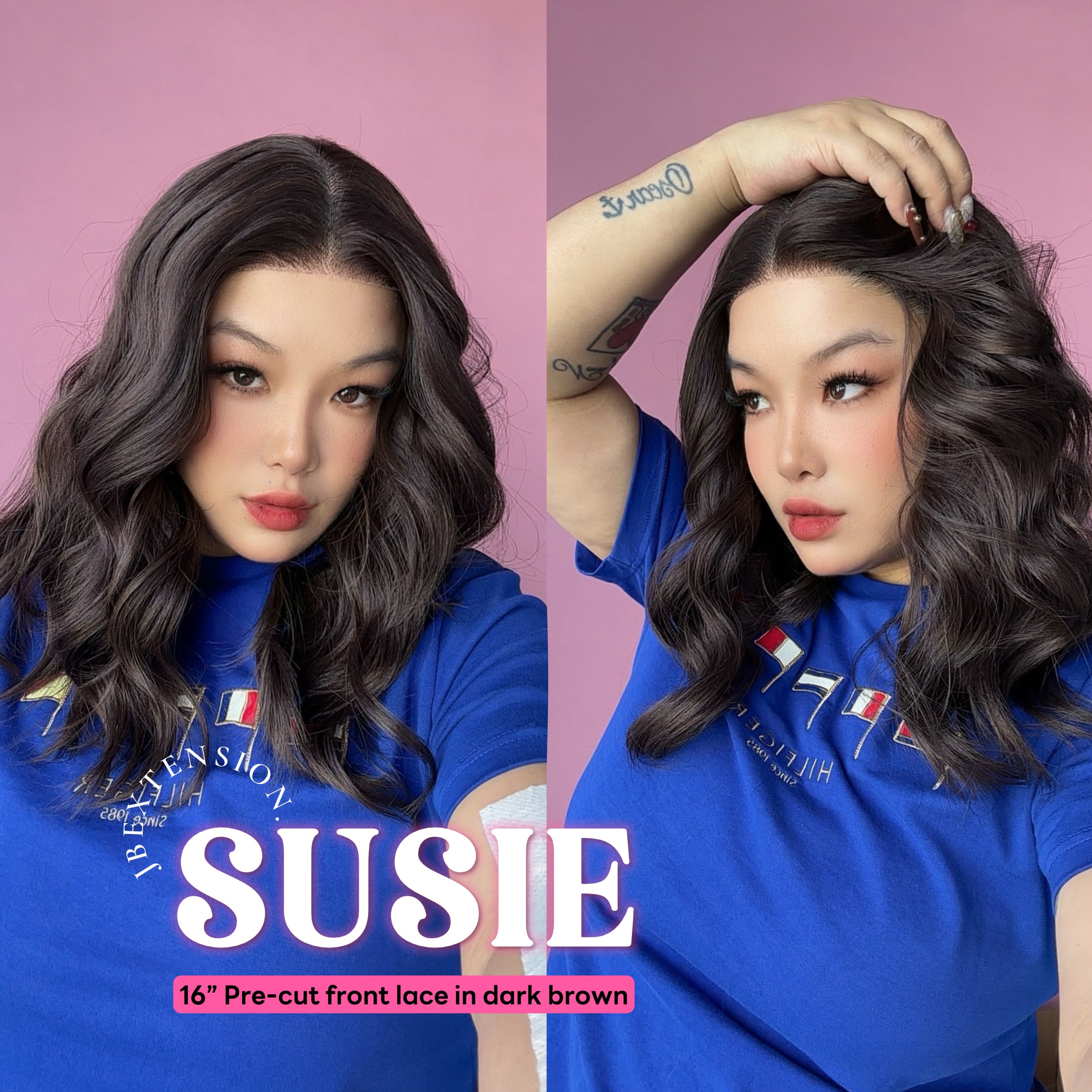 JBEXTENSION 16 Inches Dark Brown Women Pre-Cut Frontlace Glueless Wig SUSIE