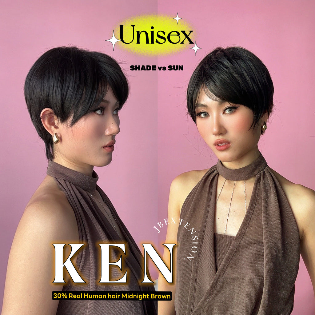 JBEXTENSION Short Hair 30% Real Human Hair Midnight Brown( Black/Brown) Unisex Wig Man Wig KEN