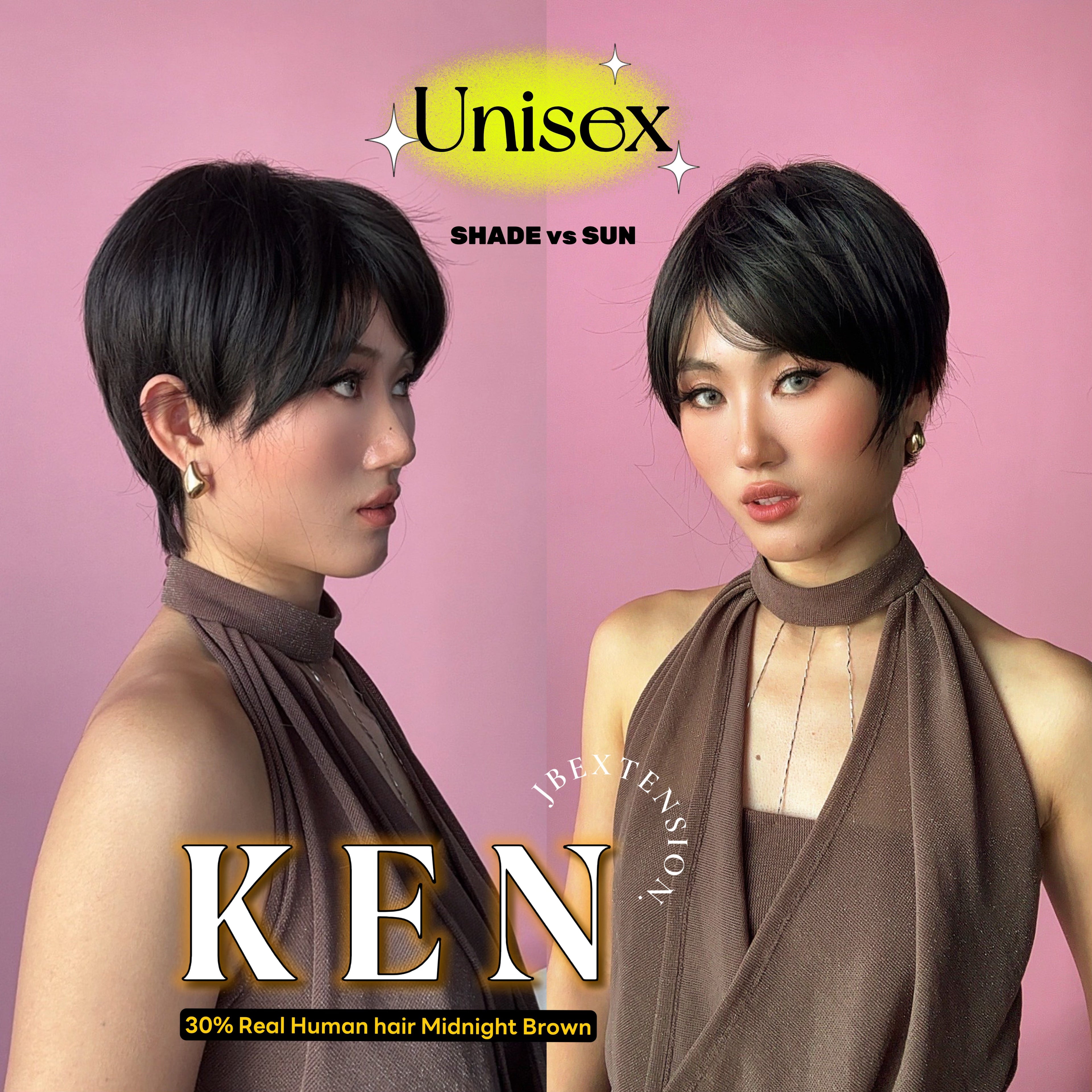 JBEXTENSION Short Hair 30% Real Human Hair Midnight Brown( Black/Brown) Unisex Wig Man Wig KEN