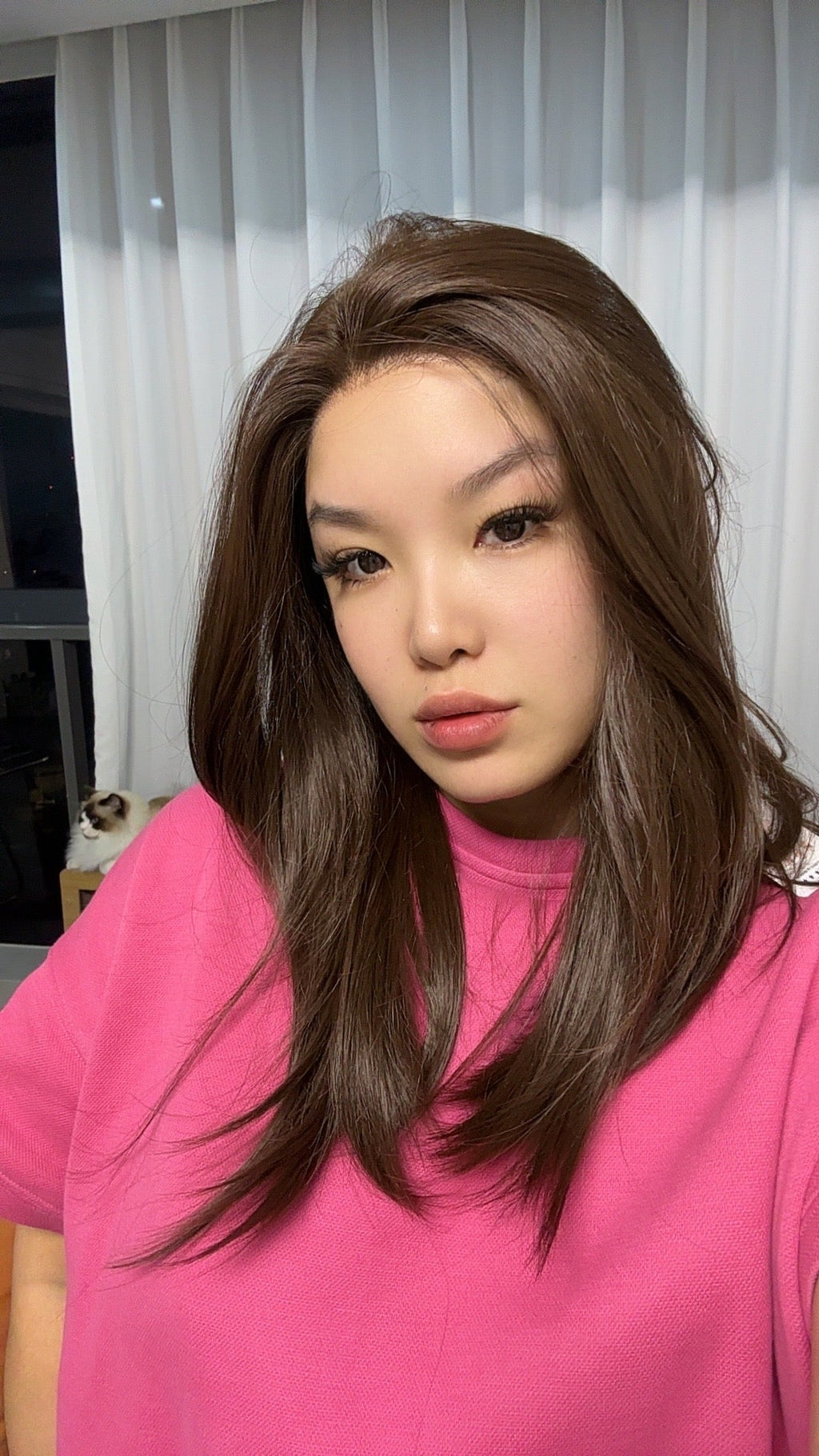 JBEXTENSION 18 Inches Brown Pre-Cut Snowflake Lace Frontlace Glueless Wig KHLOE LONG BROWN【PERMATEASE】【BENDY EAR TABS】