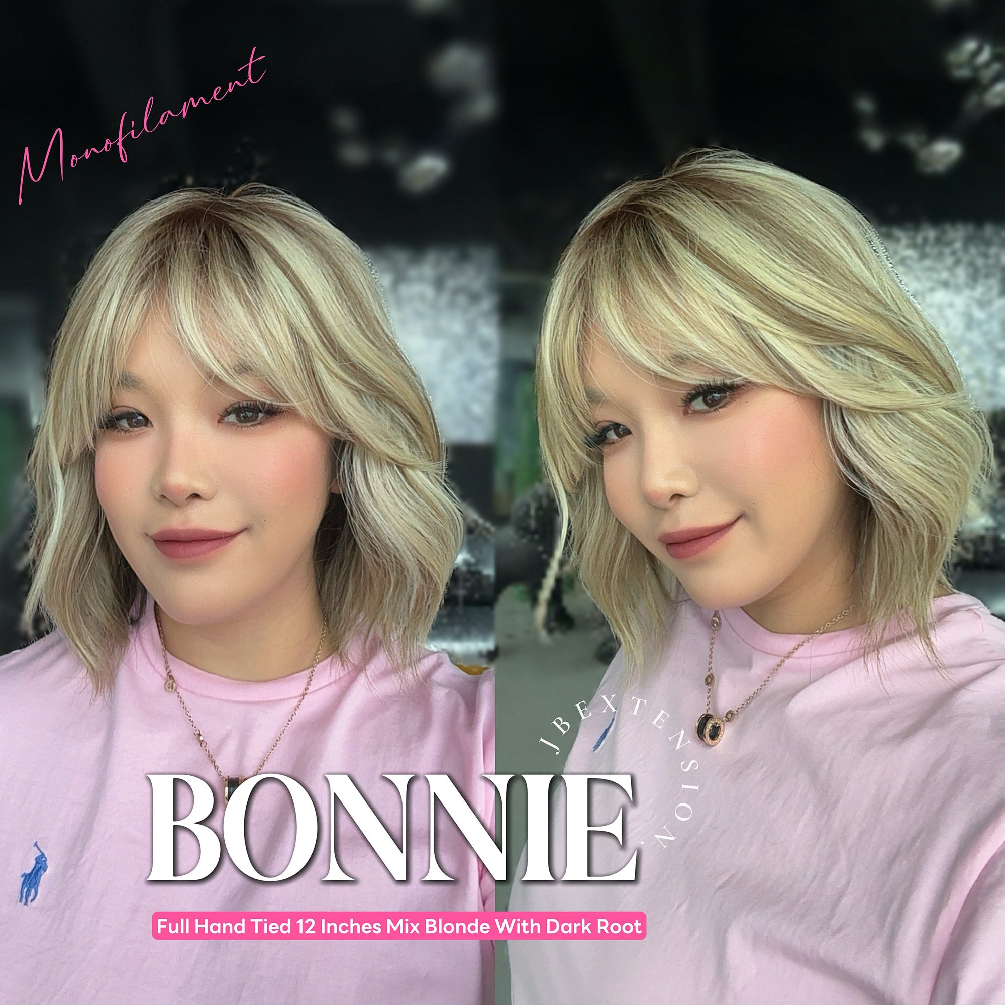 [PRE-ORDER] HOT OF SEASON - BONNIE MONO MIX BLONDE Full Monofilament Handmade Full Lace Full Hand Tied Wig 12 Inches Mix Blonde With Dark Root Mono Lace Handmade Futura Fiber Glueless Wig BONNIE MONO MIX BLONDE【BENDY EAR TABS】