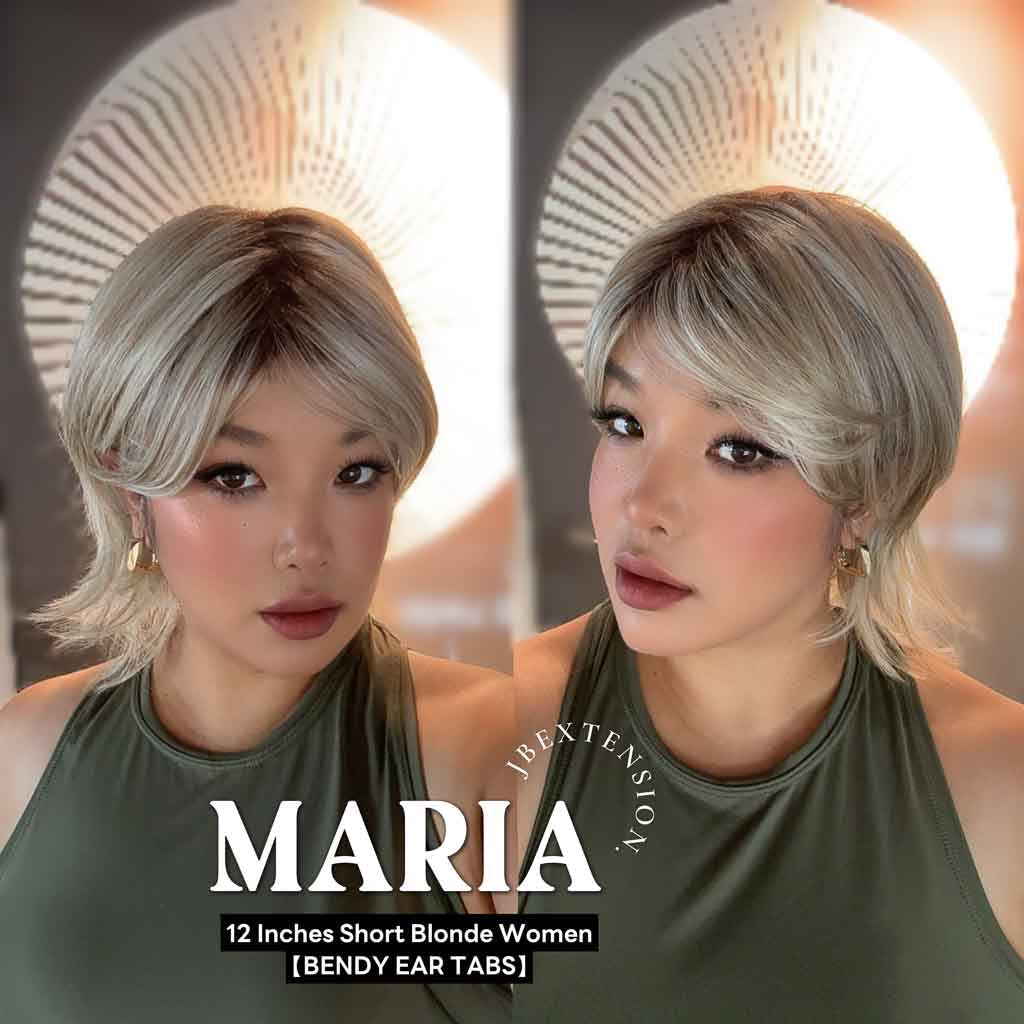 JBEXTENSION 12 Inches Short Blonde Women Fashion Full Machine Wig MARIA【PLUS PERMATEASE】【BENDY EAR TABS】