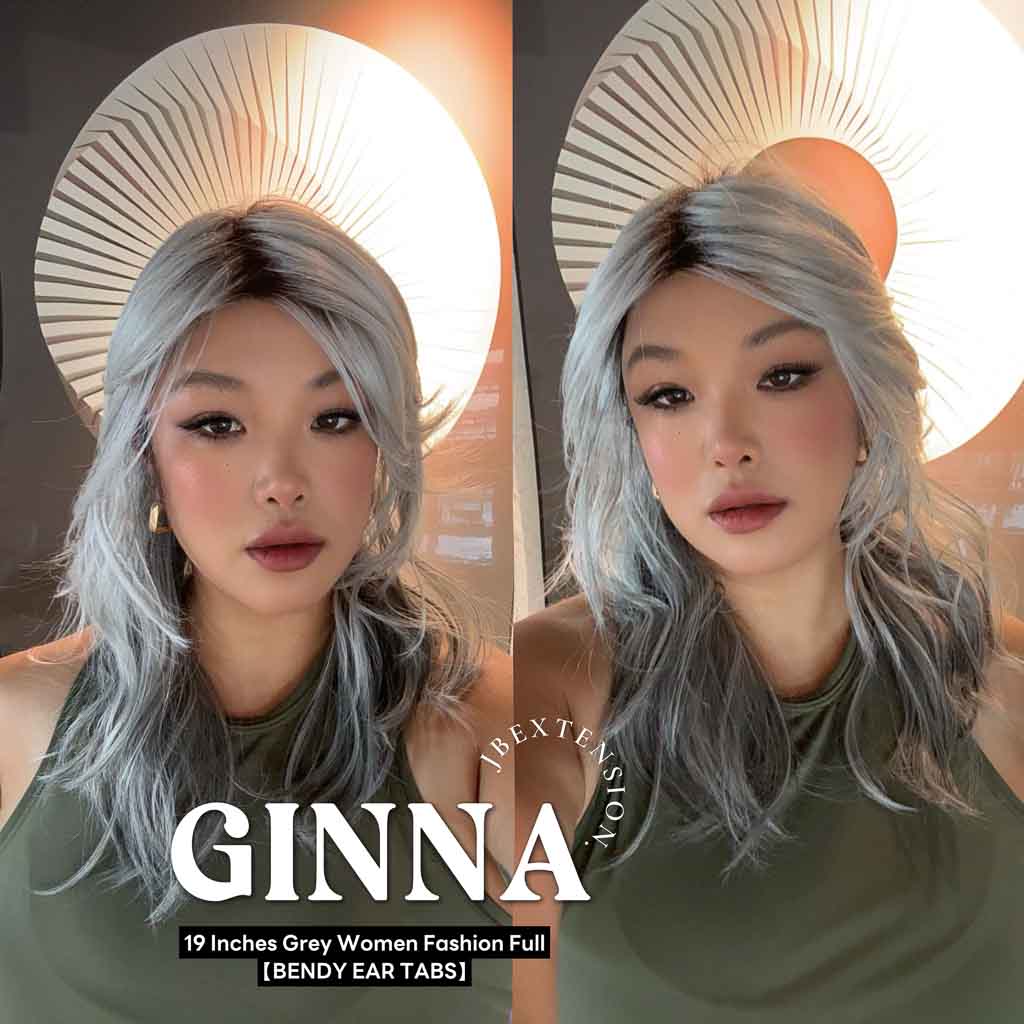 JBEXTENSION 19 Inches Grey Women Fashion Full Machine Wig GINNA【PLUS PERMATEASE】【BENDY EAR TABS】