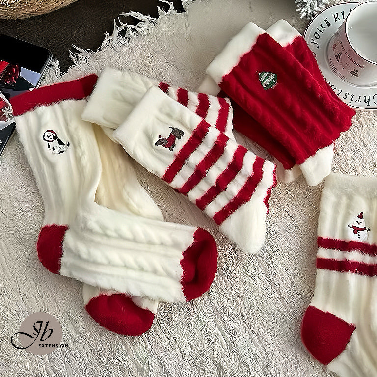 JBEXTENSION Random Style 1 Pair Christmas Socks for Women in Autumn and Winter Thickeneded and Warm Plush Cotton Socks for the Year of the Horse New Year Gifts Winter Sleep Socks Random Style 1 Pair