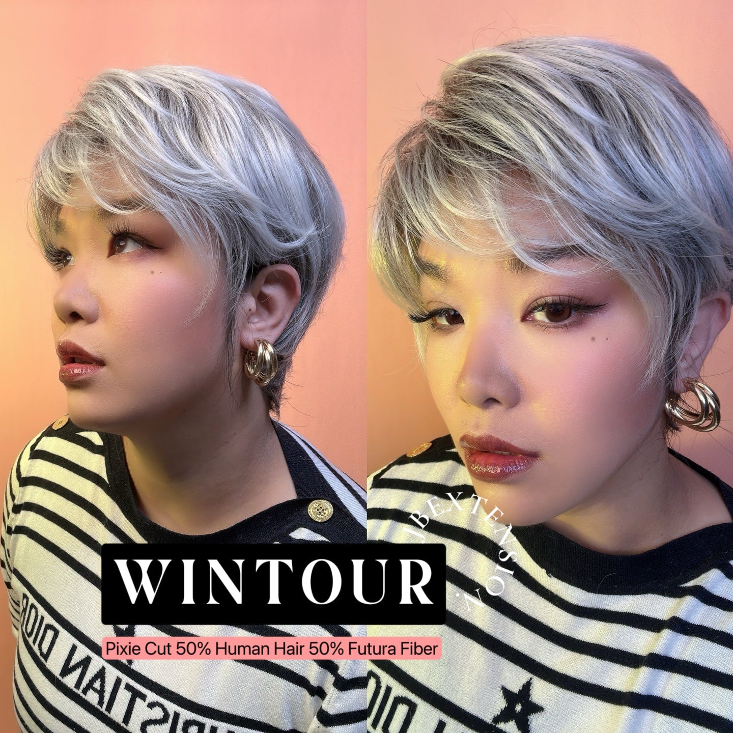 HOT OF SEASON -Pixie Cut Silver Half Real Human Hair Half Futura Fiber Fashion Women Wig WINTOUR