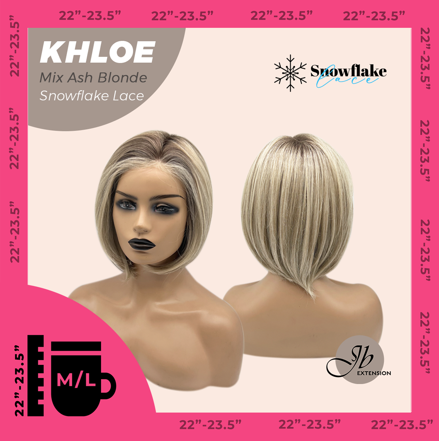 JBEXTENSION 12 Inches Bob Cut Mix Ash Blonde Pre-Cut Snowflake Lace Frontlace Glueless Wig KHLOE MIX ASH BLONDE【PERMATEASE】【BENDY EAR TABS】- M/L