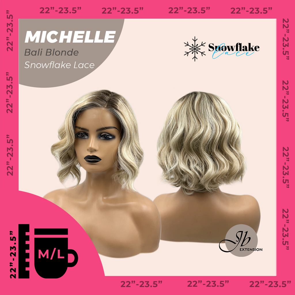 JBEXTENSION 10 Inches Bali Blonde Pre-Cut Side Part Snowflake Lace Frontlace Glueless Wig MICHELLE BALI BLONDE【BENDY EAR TABS】- M/L