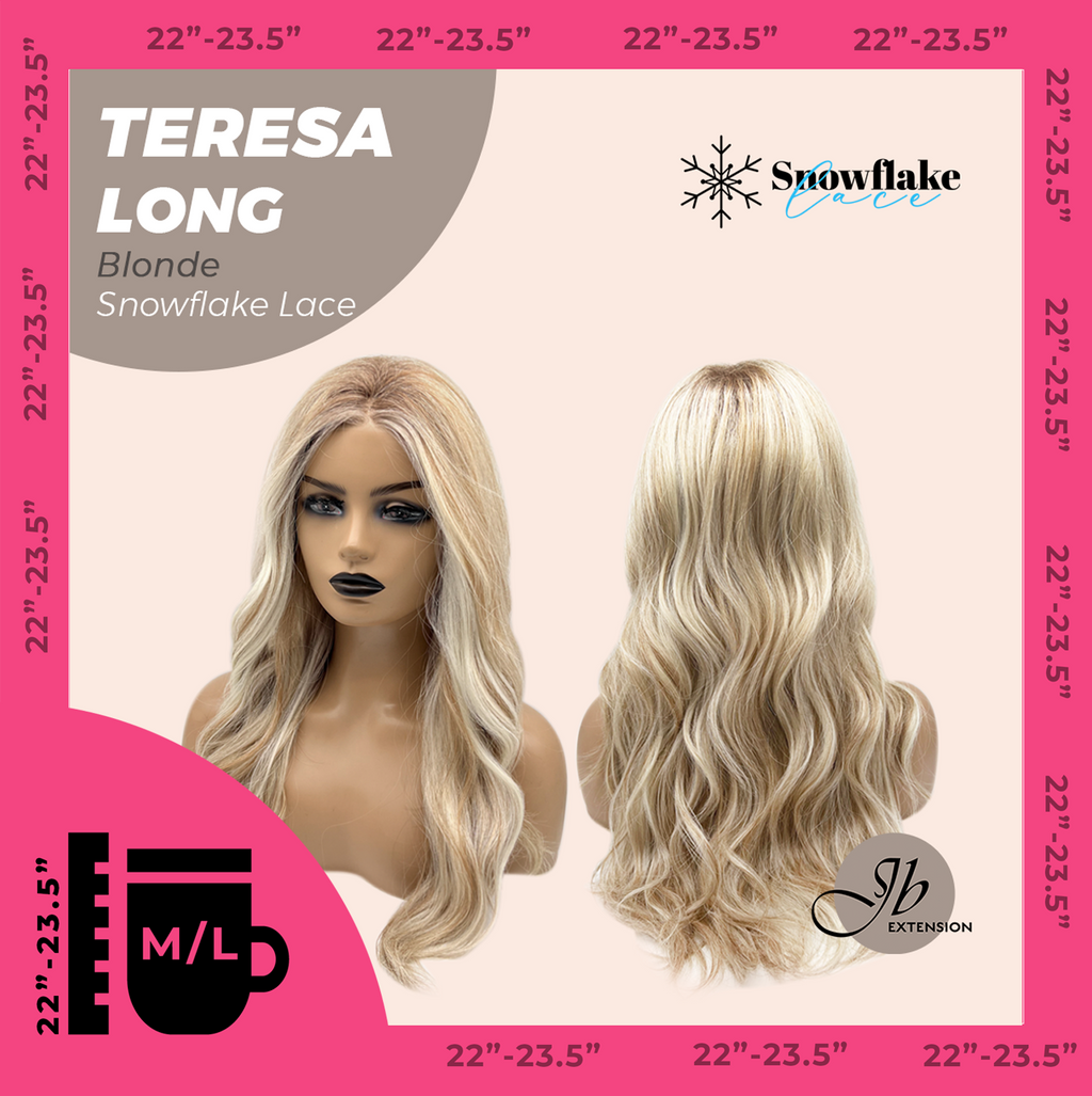 JBEXTENSION 22 Inches Long Blonde Pre-Cut Snowflake Lace Frontlace Glueless Wig TERESA LONG BLONDE【PERMATEASE】【BENDY EAR TABS】- M/L