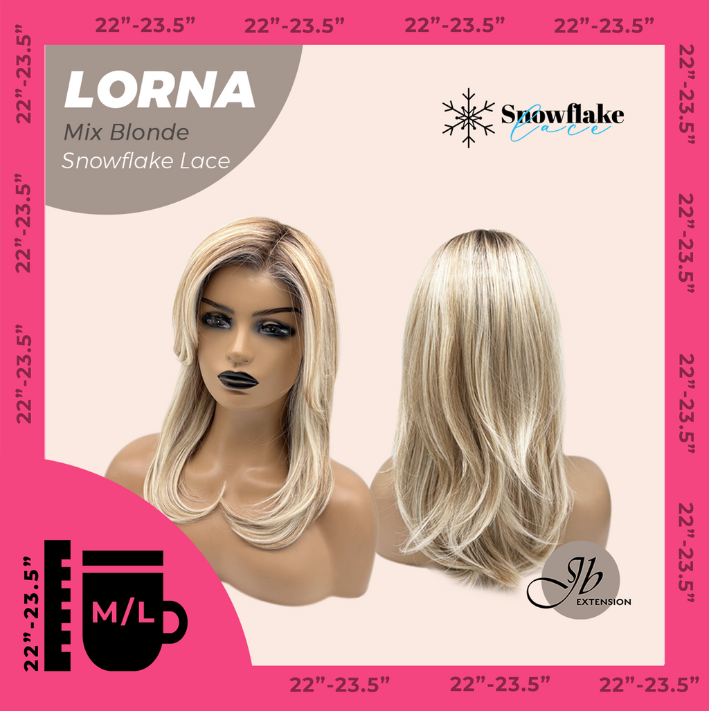JBEXTENSION 18 Inches Mix Blonde Curly Pre-Cut Snowflake Lace Frontlace Glueless Wig LORNA SNOWFLAKE MIX BLONDE【PERMATEASE】【BENDY EAR TABS】- M/L