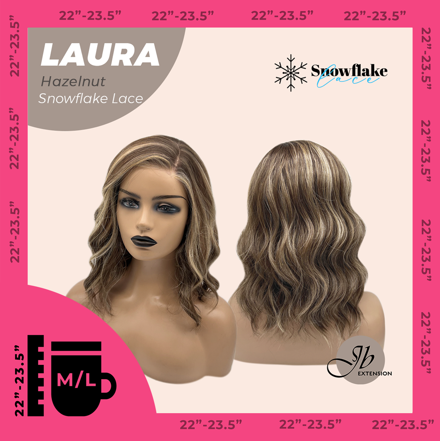 JBEXTENSION 14 Inches Hazelnut Pre-Cut Side Part Snowflake Lace Frontlace Glueless Wig LAURA SNOWFLAKE HAZELNUT【BENDY EAR TABS】- M/L