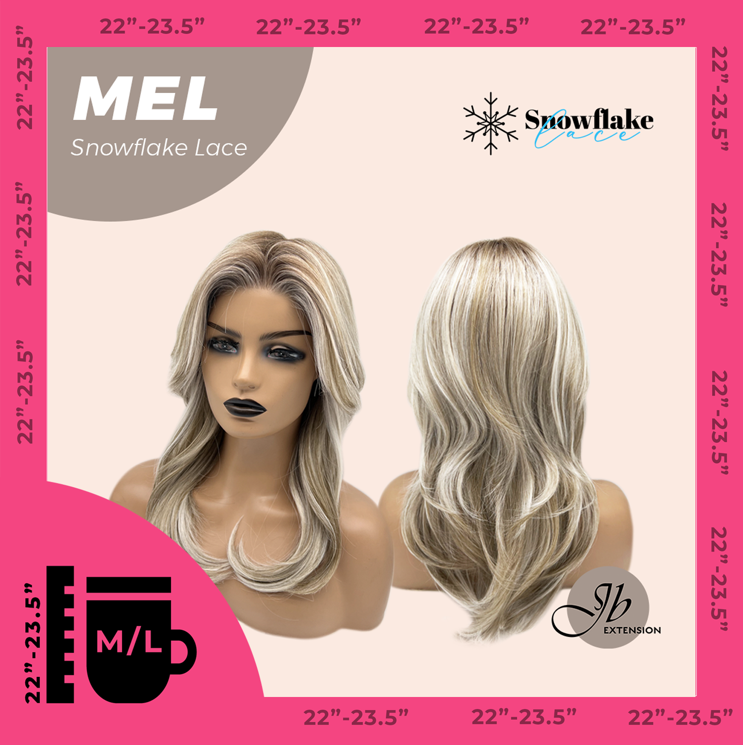 JBEXTENSION 20 Inches Ash Blonde Curly Pre-Cut Snowflake Lace Frontlace Glueless Wig MEL【PERMATEASE】【BENDY EAR TABS】- M/L