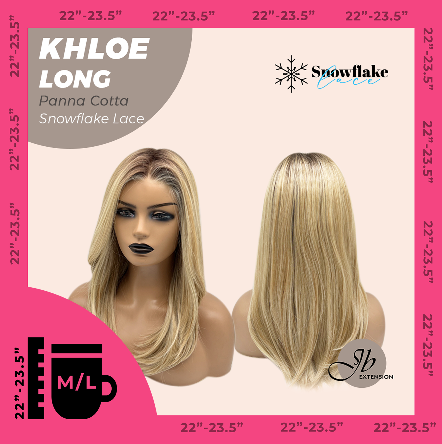 JBEXTENSION 18 Inches Panna Cotta Pre-Cut Snowflake Lace Frontlace Glueless Wig KHLOE LONG PANNA COTTA【PERMATEASE】【BENDY EAR TABS】- M/L