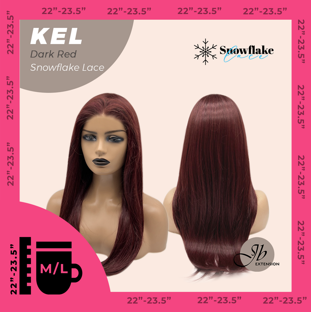 JBEXTENSION 22 Inches Dark Red Pre-Cut Snowflake Lace Frontlace Glueless Wig KEL DARK RED【PERMATEASE】【BENDY EAR TABS】- M/L