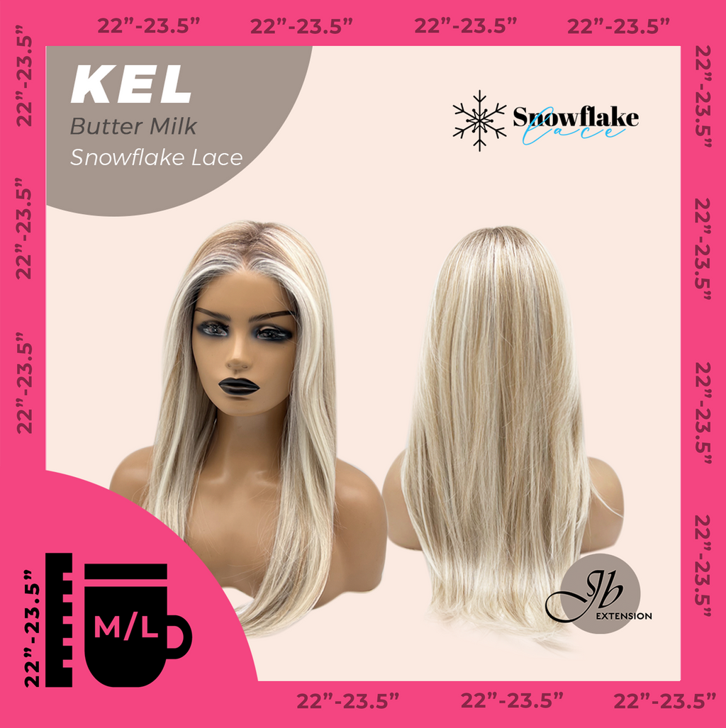 JBEXTENSION 22 Inches Butter Milk Pre-Cut Snowflake Lace Frontlace Glueless Wig KEL BUTTER MILK【PERMATEASE】【BENDY EAR TABS】- M/L