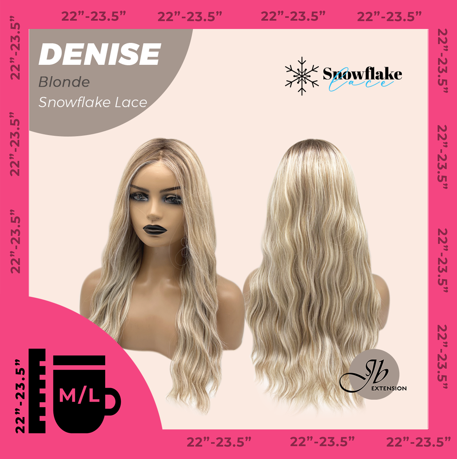 JBEXTENSION 24 Inches Blonde Wave Pre-Cut Snowflake Lace Frontlace Glueless Wig DENISE BLONDE【PERMATEASE】【BENDY EAR TABS】- M/L