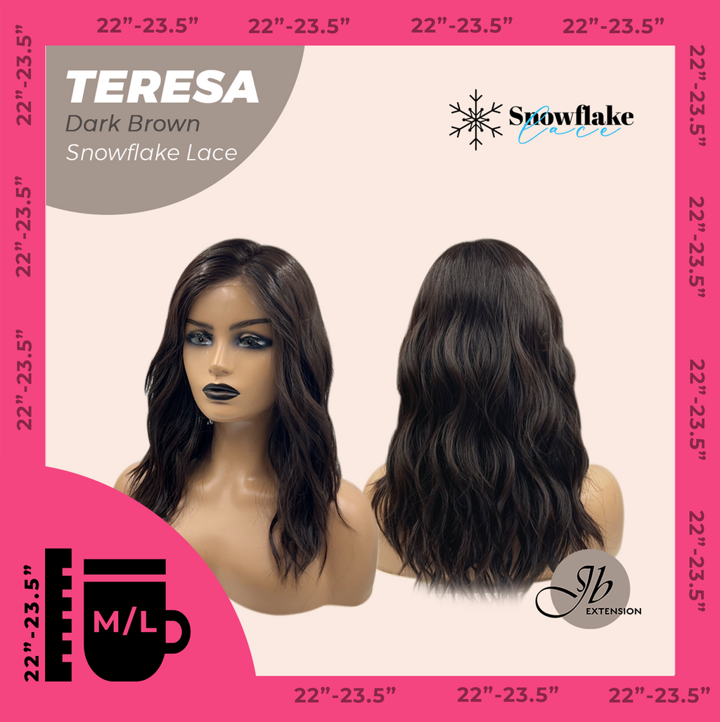 JBEXTENSION 18 Inches Dark Brown Pre-Cut Snowflake Lace Frontlace Glueless Wig TERESA【PERMATEASE】【BENDY EAR TABS】-M/L