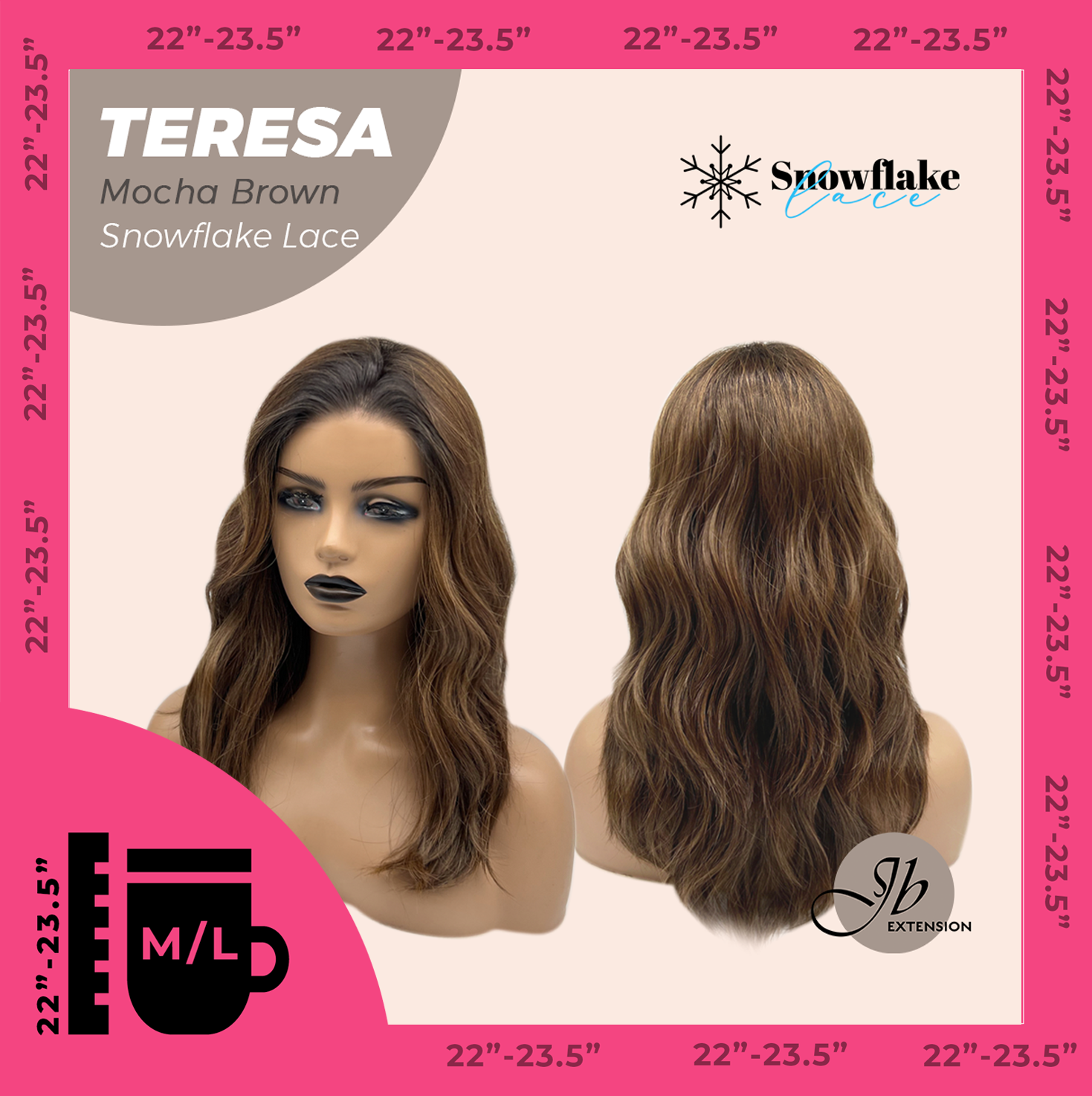JBEXTENSION 18 Inches Mocha Brown Pre-Cut Snowflake Lace Frontlace Glueless Wig TERESA MOCHA BROWN【PERMATEASE】【BENDY EAR TABS】- M/L